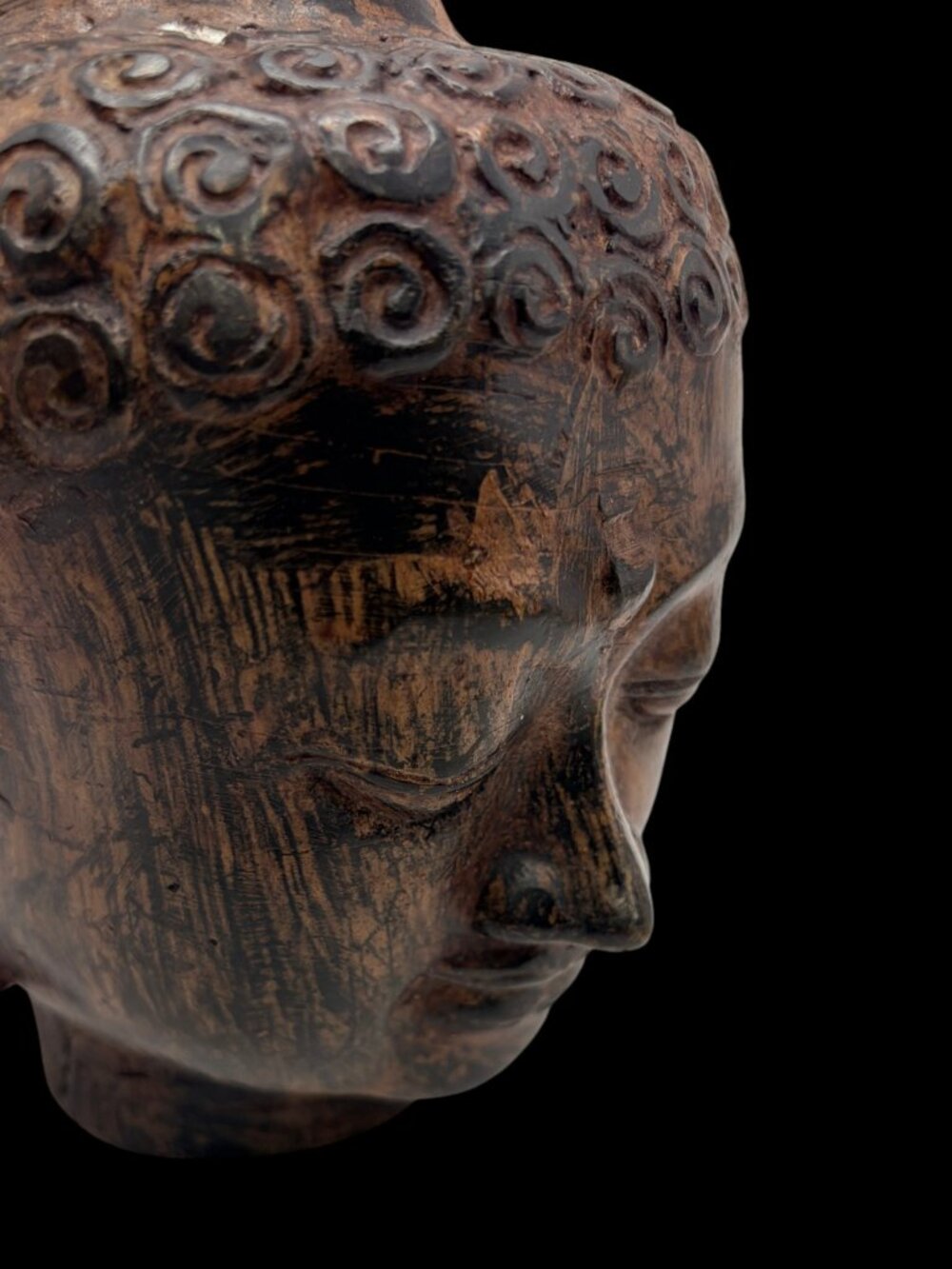 Antique Style Bronze Sukhothai Buddha Head Sculpture Statue Meditation Decor 7" - Picture 7 of 10